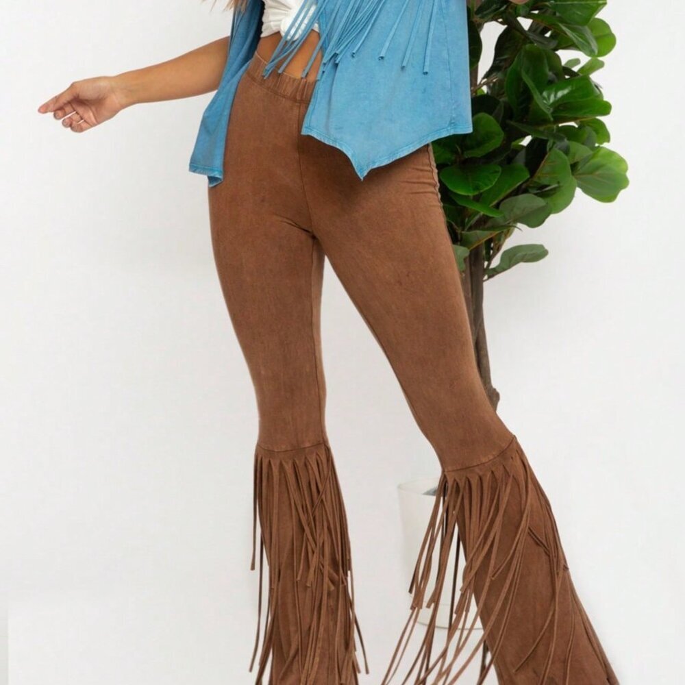 Camel Casual Women's Mineral Washed Fringe Detailed Pants